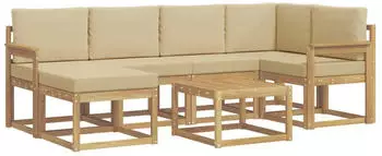 vidaXL Outdoor-Sofagarnitur 7-tlg. Akazienholz Wei&szlig;/Beige (3387902)