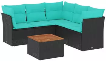 vidaXL Garten-Sofagarnitur 6-tlg. mit Kissen, Poly Rattan, Schwarz (3255966)