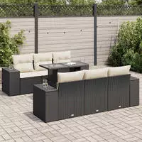 vidaXL 7-tlg. Garten-Sofagarnitur mit Kissen Beige Poly Rattan