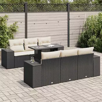 vidaXL Garten-Sofagarnitur 7-tlg. mit Kissen, Poly Rattan, Beige (3326740)