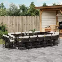 vidaXL 17-tlg. Garten-Essgruppe mit Kissen Schwarz Poly Rattan