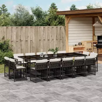 vidaXL Garten-Essgruppe 17-tlg. mit Kissen, Poly Rattan, Schwarz (3211782)