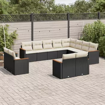 vidaXL Garten-Sofagarnitur 12-tlg. mit Kissen, Poly Rattan, Grau (3258917)