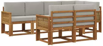 vidaXL Outdoor-Sofagarnitur 7-tlg. Polyester Natur/Hellgrau (3385297)
