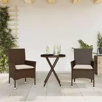 vidaXL 3-tlg. Bistro-Set mit Kissen Schwarz Poly Rattan und Glas