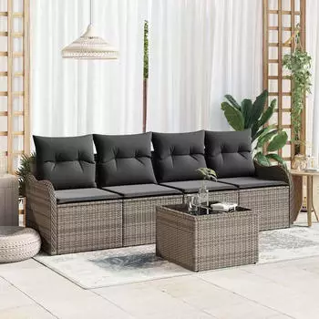 vidaXL Garten Sofa Set 5-teilig Poly Rattan Grau (3345569)
