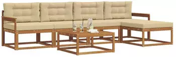 vidaXL Outdoor-Sofagarnitur mit Kissen 6-tlg., Natur/Beige (3367466)