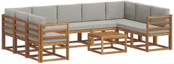 vidaXL Garten-Sofaset 10-tlg. Akazienholz, Hellgrau (3367004)