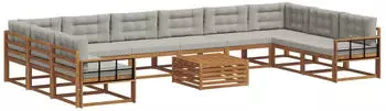 vidaXL Outdoor-Sofagarnitur mit Kissen 11-tlg. Natur/Hellgrau (3368284)
