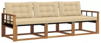 vidaXL Outdoor-Sofagarnitur mit Kissen 3-tlg., Natur/Beige (3369152)