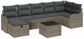 vidaXL 8-teiliges Garten Sofa Set mit Kissen und Stauraum, Grau Poly-Rattan (3359008)