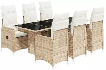 vidaXL Garten-Bistro-Set 7-tlg. mit Kissen Poly Rattan Beige (3277104)