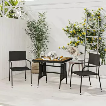 vidaXL 3-tlg. Garten-Essgruppe Poly Rattan Schwarz (3120086)