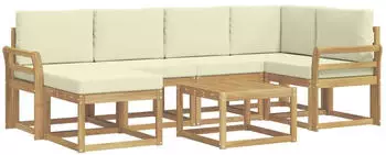 vidaXL Outdoor-Sofagarnitur 7-tlg. Akazienholz Wei&szlig;/Creme (3387909)