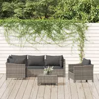 vidaXL 7-tlg. Garten-Lounge-Set mit Kissen Grau Poly Rattan