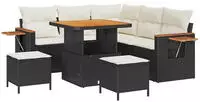 vidaXL Gartensofa-set mit Kissen 9 pcs Schwarz und Creme Poly-Rattan