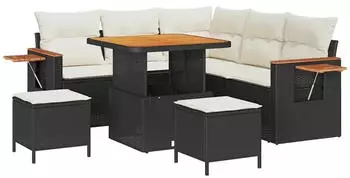 vidaXL Gartensofa-Set mit Kissen 9-tlg. Poly-Rattan Schwarz/Creme (3365120)