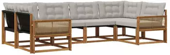vidaXL Outdoor-Sofagarnitur mit Kissen 6-tlg. Natur/Hellgrau (3381651)