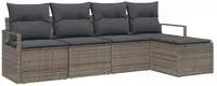 vidaXL Sofa Set mit Kissen mit Speicher 5 pcs Grau Poly-Rattan