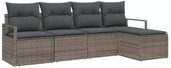 vidaXL Garten-Sofa-Set 5-teilig mit Kissen Grau Poly Rattan (3355008)