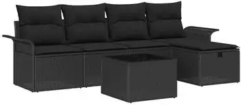 vidaXL Garten-Sofa-Set mit Kissen 6-tlg. Poly Rattan Schwarz (3360204)