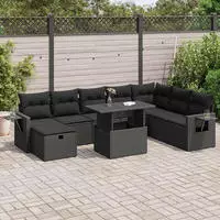 vidaXL 9-tlg. Garten-Sofagarnitur mit Kissen Grau Poly Rattan