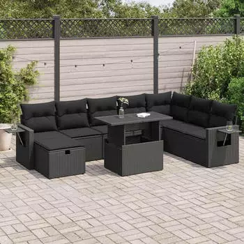vidaXL Garten-Sofagarnitur 9-tlg. mit Kissen Poly Rattan Grau (3327880)