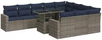 vidaXL Garten-Sofagarnitur 11-tlg. mit Kissen Grau Poly Rattan (3326392)