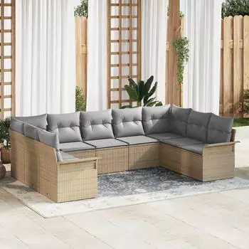 vidaXL Garten-Sofa-Set mit Kissen 9-tlg. Beige Poly-Rattan (3345520)