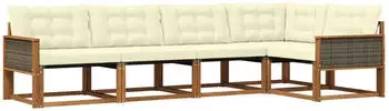 vidaXL Outdoor-Sofagarnitur mit Kissen 5-tlg. Natur und Creme (3381418)