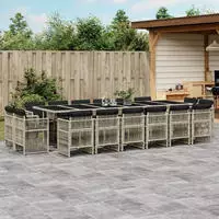 vidaXL 15-tlg. Garten-Essgruppe mit Kissen Hellgrau Poly Rattan