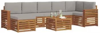 vidaXL Garten-Sofa-Set mit Kissen 8-tlg., Natur- und Hellgrau (3375216)