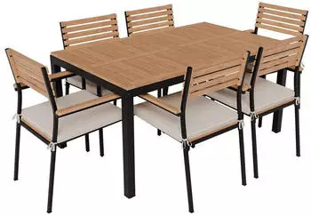 Juskys Rhodos Gartengarnitur Akazienholz 7-teilig, Tisch & 6 St&uuml;hle