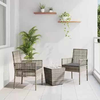 vidaXL Garten Bistro Set 3-tlg. Grau Poly-Rattan (3334957)