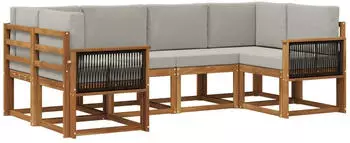 vidaXL Outdoor-Sofagarnitur mit Kissen 6-teilig, Natur/Hellgrau (3385492)
