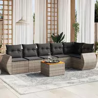 vidaXL 7-tlg. Garten-Sofagarnitur mit Kissen Schwarz Poly Rattan