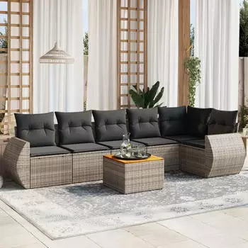 vidaXL Garten-Essgruppe 7-tlg. mit Kissen Polyrattan Schwarz (3225020)