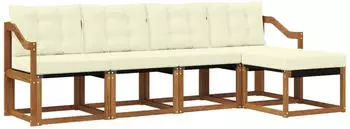 vidaXL Outdoor-Sofagarnitur mit Kissen 5-tlg., Natur/Creme (3368577)
