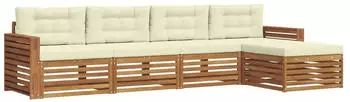 vidaXL Outdoor-Sofagarnitur mit Kissen 5-tlg., Natur/Creme (3373305)