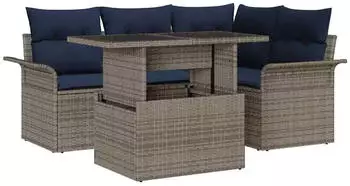 vidaXL Gartenlounge-Set 5-tlg. mit Kissen, Poly-Rattan, Grau (3348281)