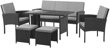 Svita Denver Polyrattan Gartenm&ouml;bel-Set Essgruppe, Schwarz