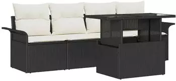 vidaXL Garten-Sofa-Set mit Kissen, 5-teilig, Poly Rattan, Schwarz (3348183)
