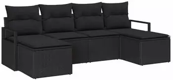 vidaXL Garten-Sofa-Set mit Kissen & Stauraum, 6-teilig, Schwarz Poly-Rattan (3355162)