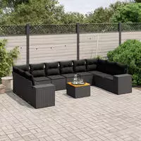 vidaXL 11-tlg. Garten-Sofagarnitur mit Kissen Beige Poly Rattan