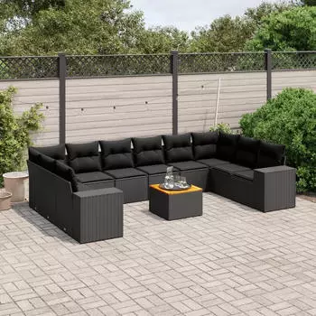 vidaXL Garten-Sofagarnitur 11-tlg. mit Kissen Poly Rattan Beige (3225632)