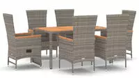 vidaXL 7-tlg. Garten-Essgruppe mit Kissen Grau Poly Rattan