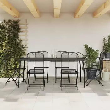 vidaXL 7-tlg. Garten-Essgruppe Anthrazit Streckgitter Metall (3211814)