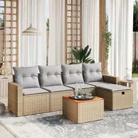 vidaXL 6-tlg. Garten-Sofagarnitur mit Kissen Schwarz Poly Rattan