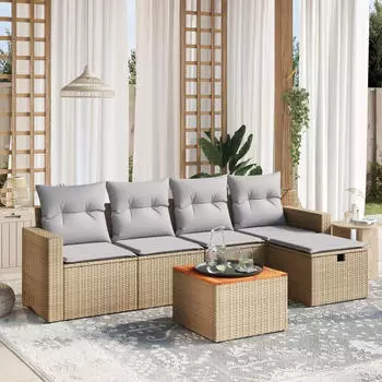 vidaXL Garten-Sofagarnitur 6-tlg. mit Kissen, Poly Rattan, Schwarz (3264829)