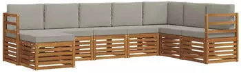 vidaXL Gartensofa Set mit Kissen 8-tlg. Natur- und Hellgrau (3375271)
